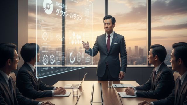 日本で企業を経営する東南アジア人CEOが社員とミーティングしている画像